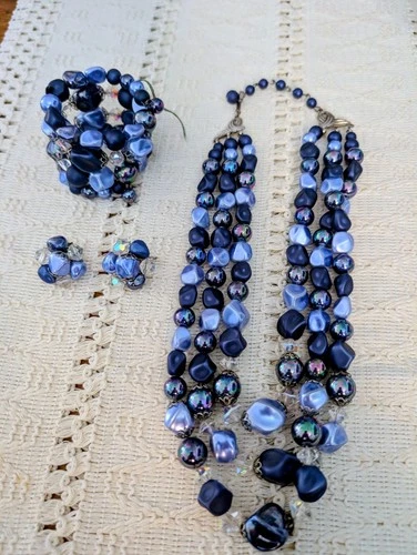 Blue Vintage Jewelry Lot Costume 1960s Earrings Necklace Bracelet ClipOn Estate