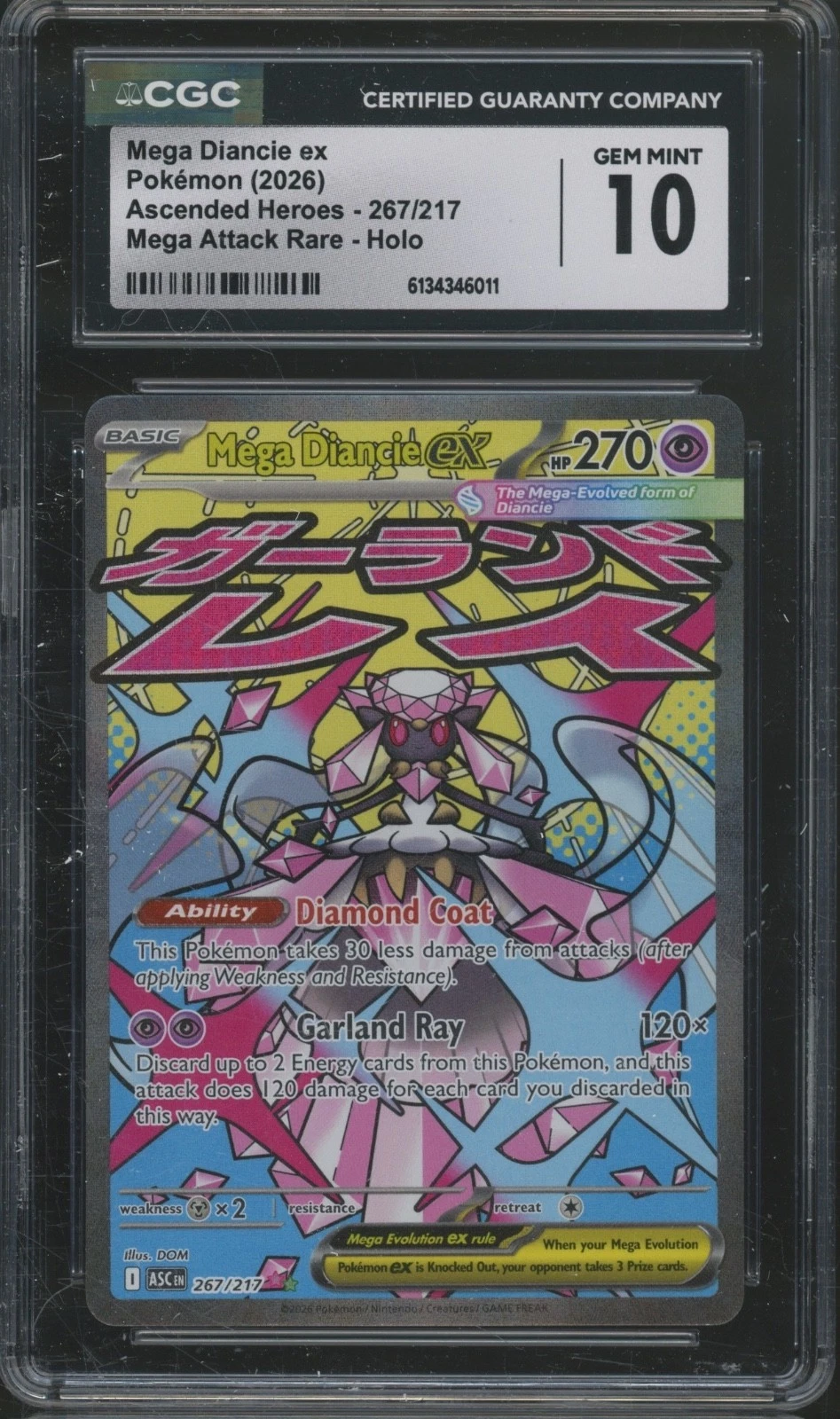 2026 Pokémon Mega Attack Rare Holo #267 Mega Diancie EX Gem Mint CGC 10