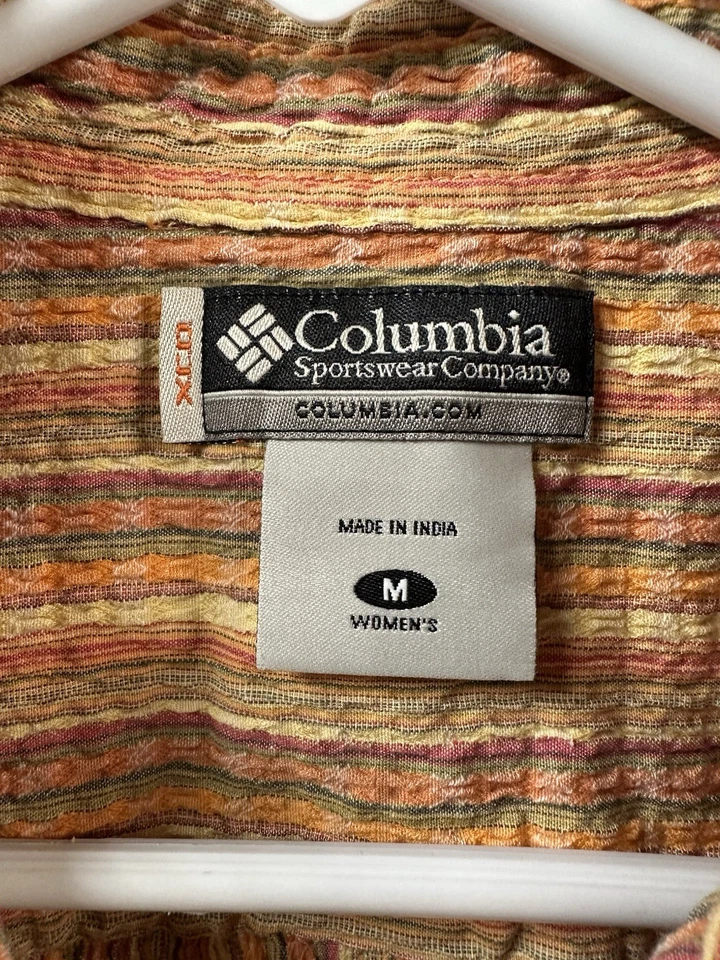Columbia XCO Shirt Women's Medium Button Up Textured Orange Striped Casual - Image 2 of 4