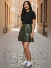 Express Olive Green Faux Leather High Waist Button Front Mini Skirt Size 8 NWT