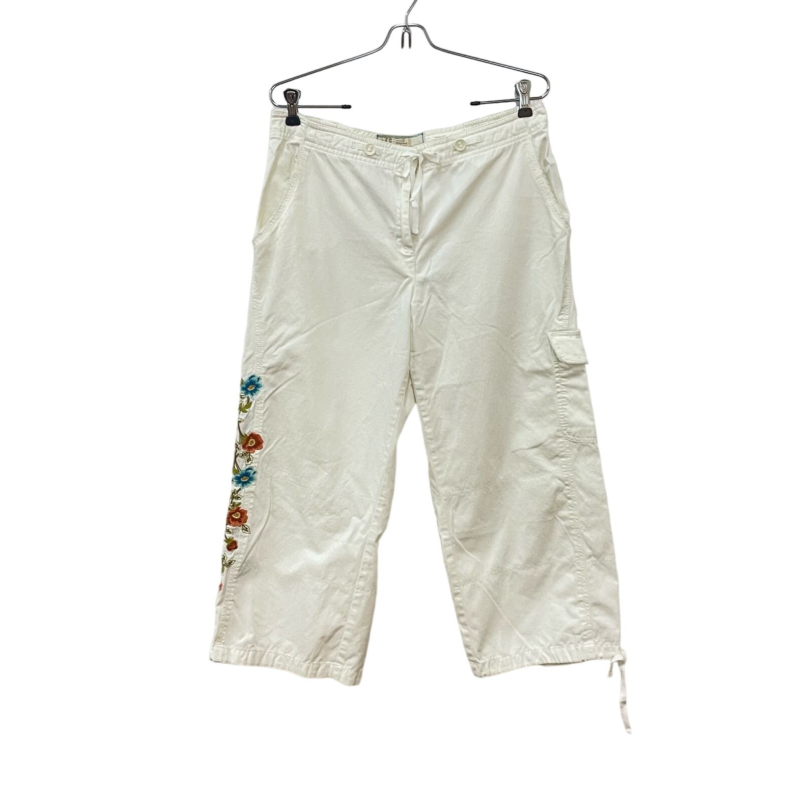 J. Jill Re: Crafted Size 12 White Floral Embroidered Boho Wide Leg Cropped Pants