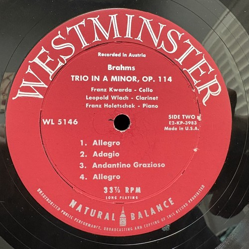 BRAHMS Trios - WALTER BARYLLI / LEOPOLD WLACH - WESTMINSTER WL 5146 LP 1952 - Picture 4 of 4