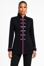 Vintage St John Collection Marie Gray Sz 2 Black Knit Jacket Pink Trim