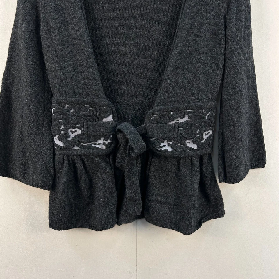 Cardigã feminino Ruby Moon suéter pequeno cinza amarrar cintura malha babado bainha 14757 - Imagem 3 de 4