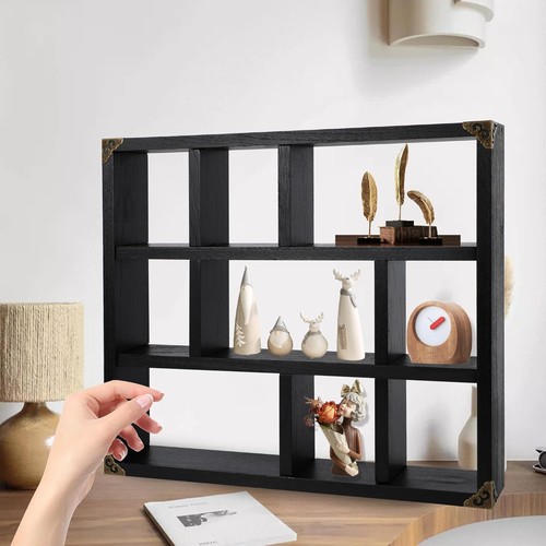 Exquisito Estante Caja Sombra 9 Ranuras - Expositor Flotante Rústico para Decoración Única - Imagen 4 de 11