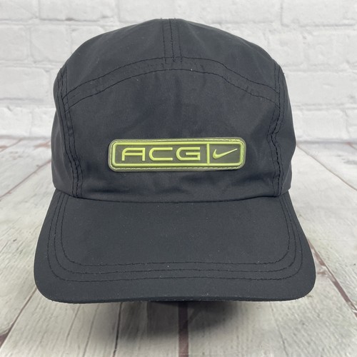 Vintage 90er Nike ACG schwarz & neongrün Clima-Fit 5 Panel Nylon Kappe Mütze Einheitsgröße
