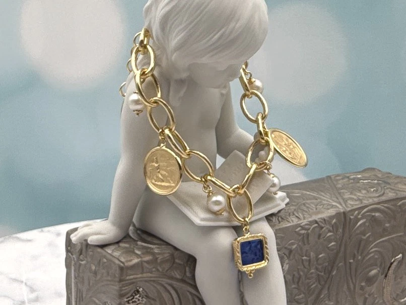 Pulsera TAGLIAMONTE (SH720B-Azul) 925SS/YGP Veneciana Intaglio Dije*Reg$350 Foto 3 de 4