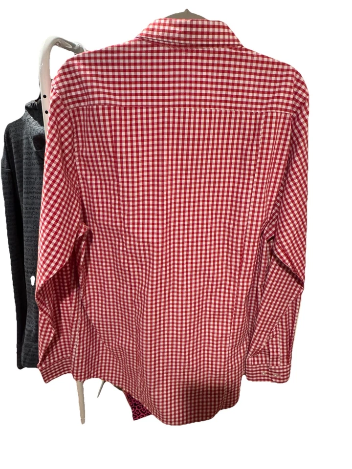 Galaxy By Harvic Men's Red/White Gingham Slim-Fit Button-Down Dress Shirt Large - Image 3 of 3