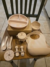 Silicone Baby Feeding Set  Baby Led Weaning Supplies Includes Suction Beige