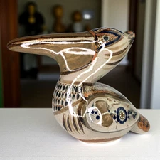 Vintage Large Mexico Tonala Pottery Pelican Bird Unique Midcentury Boho Folk Art