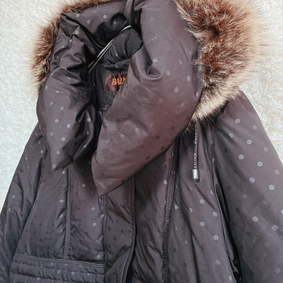 Balmain Down Coat with Fur Dot Pattern Black, War… - image 12