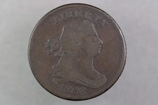 1808/7 C-2, R.3 Draped Bust Half Cent VG/F, rev Fine. Offering combined shipping