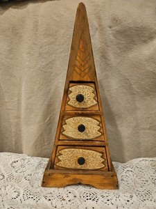 Vintage Wooden Pyramid Style Set of 3 Drawers Aztec Style 19"H x 8.5 W x 5.5"D