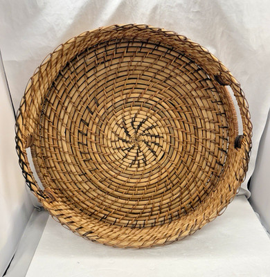 LARGE Round Rataan Wicker Table Basket w/ Handles 18'' FAST SHIP!
