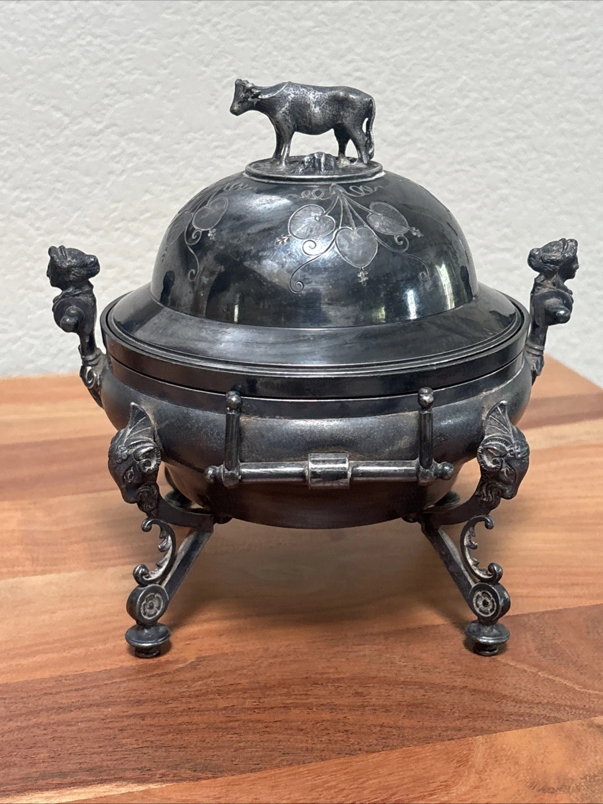 Antique Victorian Taunton Silver Plate Cow Lidded Butter Dish 1032 w/ Insert