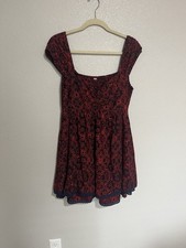 Free People Women's Floral Print Smocked Babydoll Mini Dress Size Medium Blue