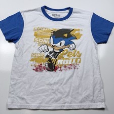 Sonic the Hedgehog Boys T-Shirt Size 8 M White Blue Sleeves Graphic Sega