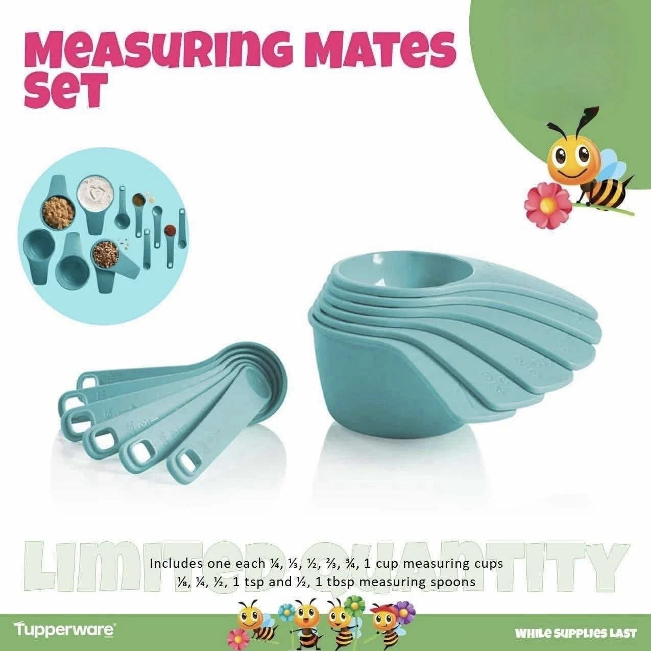 Tupperware Measuring Cups and Spoons Set Measuring Mates 12 pc Set Aqua/blue