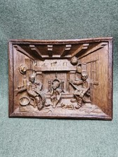 Vintage handgeschnitzte Holz Relief Plakette rustikal Landhaus Kamin Szene Wandbild