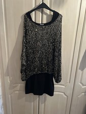 Phase Eight Gold Black Glitzy Sequin 1 Piece Dress . Size 14 . VGC