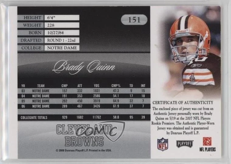 2008 Prestige Rookie Review Materials Brady Quinn #151 - Image 2 of 2