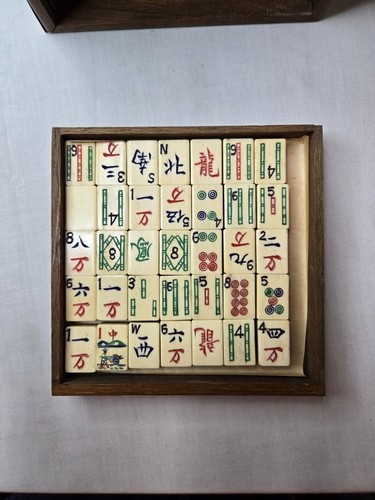 Mah Jong Vintage Antique 1920s Bamboo Wooden Box Set 270 Pieces 148 Tiles - Picture 7 of 21