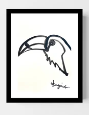 GUAJARDO Original Contemporary Line Toucan 12X9 Paper Signed Art