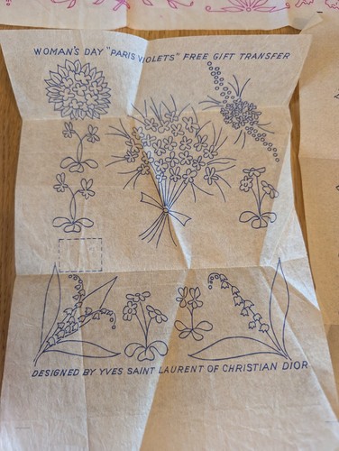 Vintage Embroidery Transfers Deighton YSL Christian Dior London Theme Flowers - Picture 9 of 10