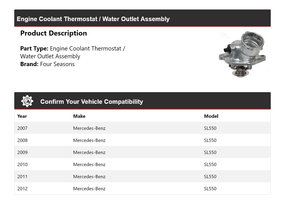 Conjunto de termostato/salida de agua refrigerante para Mercedes-Benz SL550 2007-12 4 estaciones Foto 2 de 4