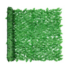 58"x196" Artificial Faux Light Green Laurel Leaf Privacy Hedge with Mesh Backing