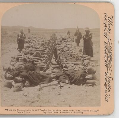 When the Cannon Roar is Still, Sleeping by their Arms Boer War Stereoview 1900