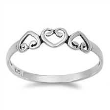 Silver Triple Heart Rings Sterling Silver 925 Plain Height: 4 mm Size 3 - 10