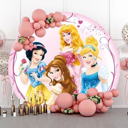 Round Princess Backdrop Girls Dream Birthday Party Background Decor Supplies - Afbeelding 1 van 7