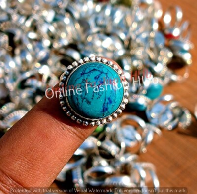 Turquoise Mix Gemstone Rings Lot 925 Sterling Silver Plated - Main Image