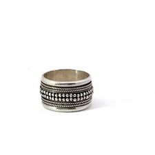 Sterling Silver 12mm Beaded Band Ring 12mm Wide Size 7
