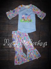NEW Peppa Pig Ruffle Shirt Bell Bottoms Girls Boutique Outfit Set