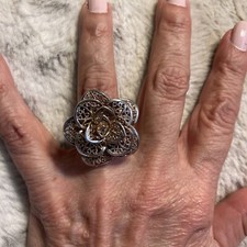 Vtg 925 Silver Filigree Flower Layered Petals Statement Ring Dementional Size 5