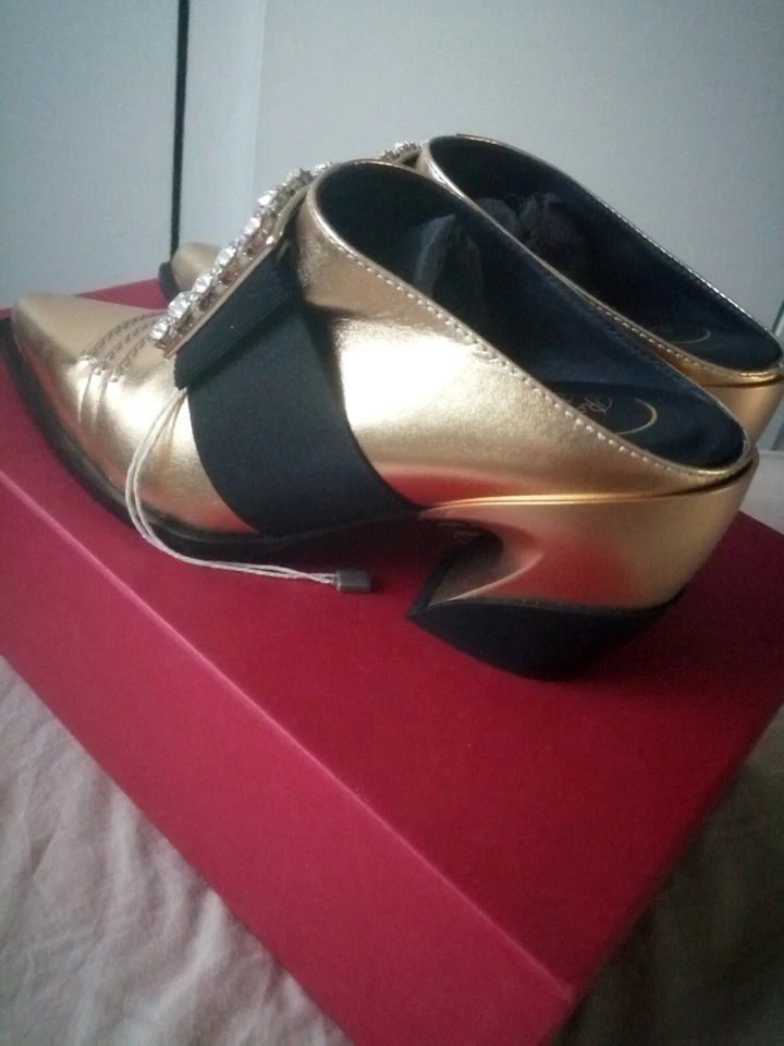 Zuecos dorados Roger Vivier, nuevos, con caja, tacón bajo - Imagen 4 de 4
