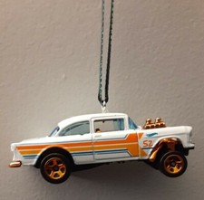 55 Chevy Bel Air Gasser Custom Christmas Car Ornament 1/64 Die-cast White