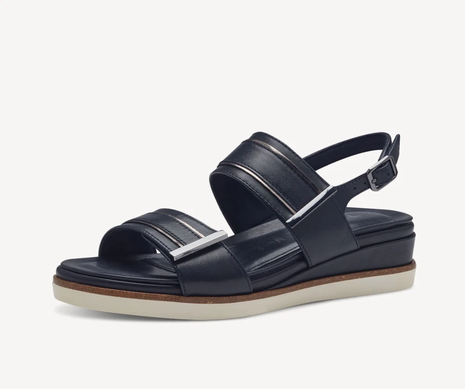 Sandali a strappo Tamaris 28217-42 pelle blu zeppa 5 cm SCONTO DA LISTINO