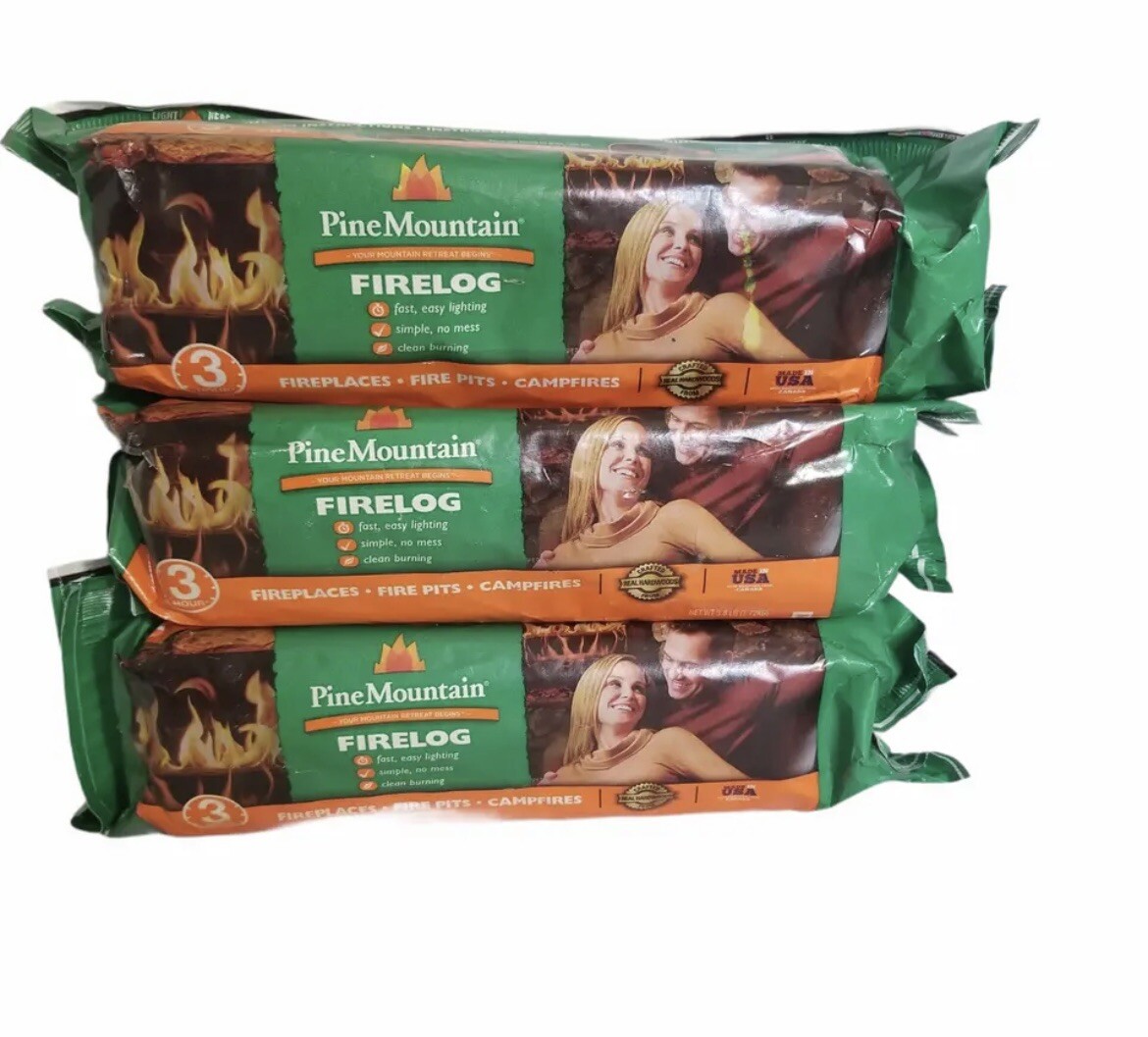 NEW x3 Pine Mountain 3-Hour Clean Burn Fire Logs Indoor/Outdoor - Easy  Start | eBay