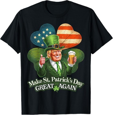 Trump Make St Patrick's Day Great Again American Flag Irish T-Shirt S-5XL