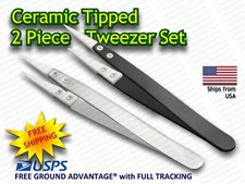 2pcs Ceramic Tweezers High Temp  Corrosion Resistant Anti-Static Non-Conductive