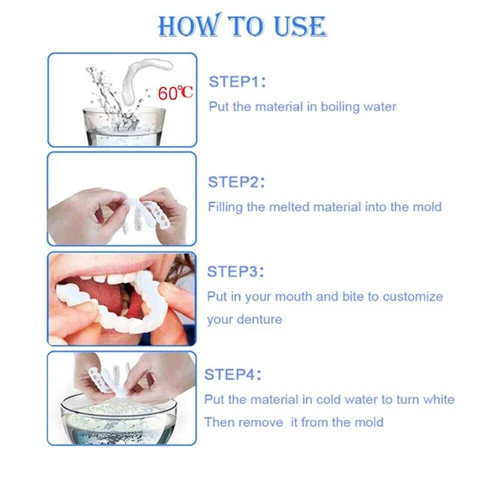 Snap On Upper&Bottom Set False Teeth Dental Veneers Denture Tooth Cover Silicone - Bild 10 von 14