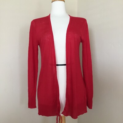 DKNY Women's Cardigan Sweater Tie At Hips 100% Linen Size P