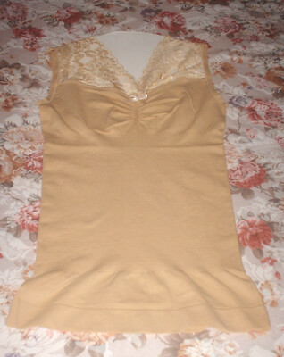Damen Spitzentop beige Unterhemd Oberteil Unterwäsche Größe L Siehe Text ! Neu
