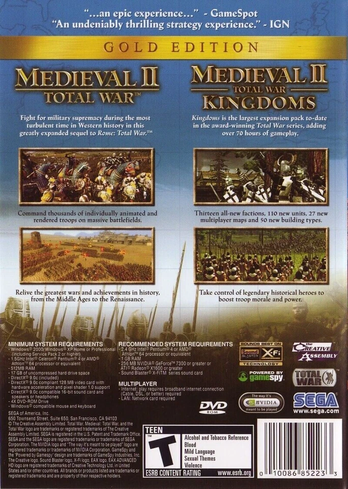Medieval II: Total War Gold Edition PC DVD Rom 2007 Computer Video Game - Image 2 of 2