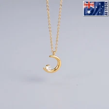 18K Yellow Gold Plated Moon Crescent Star Pendant Charm Necklace Woman's Gift