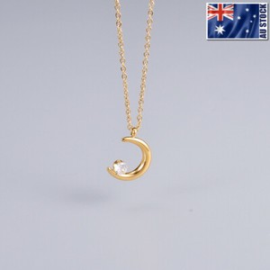 Authentic 18K Yellow Gold Plated Moon Crescent Star Pendant Charm Necklace Woman's