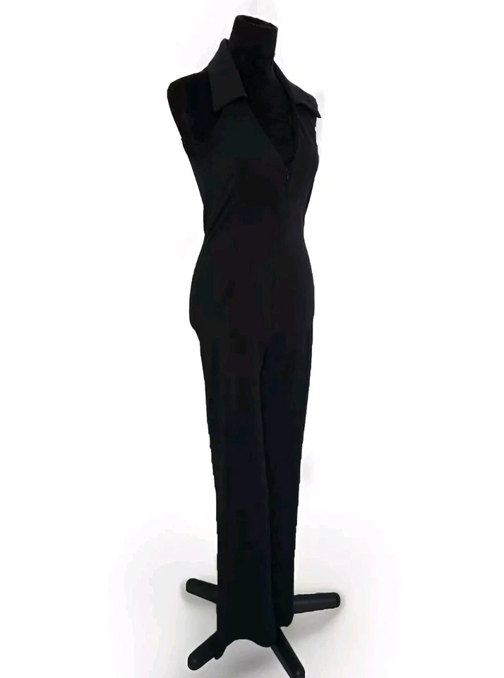 Vtg Trilogy Rampage Clothing Co Black Jumpsuit V-neck Collared FRONT ZIP Size M  - Изображение 2 из 4